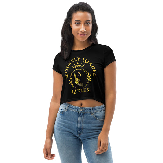 Leisurely Loaded Ladies All-Over Print Crop Tee