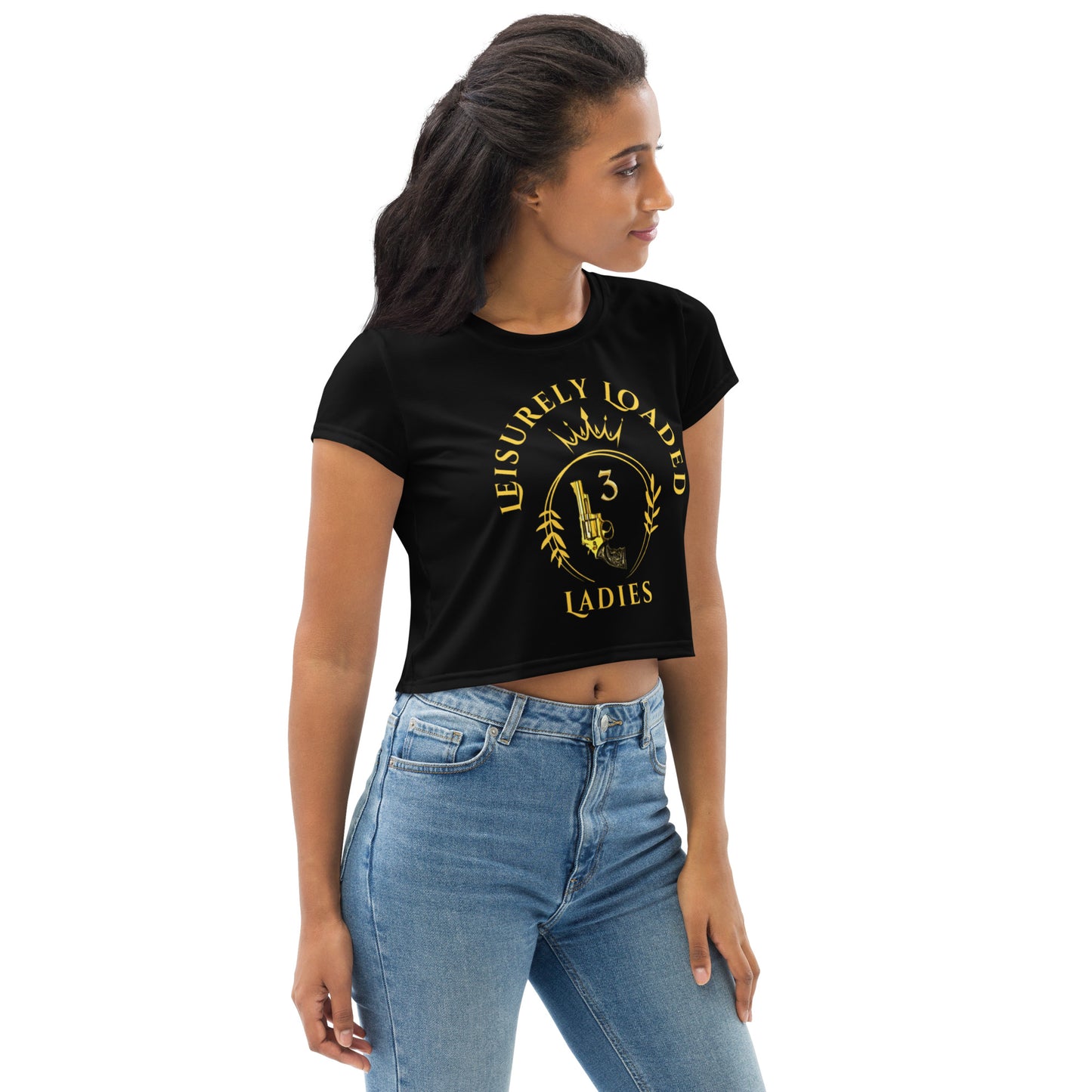 Leisurely Loaded Ladies All-Over Print Crop Tee